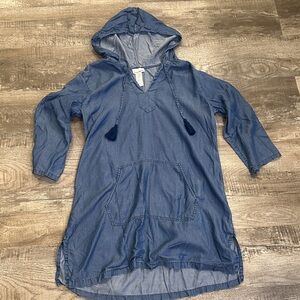 Tommy Bahama Women's Large Chambray Blue Hooded Swim Cover Up